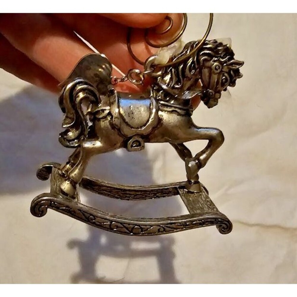 VTG Gloria Duchin 2000 Rocking Horse Metal Christmas Ornament Pewter Silver Tone